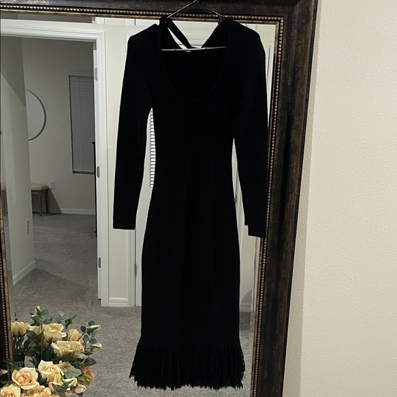 Eudon Choi Long Sleeve Black Knit Fringe Dress - Picture 6 of 9